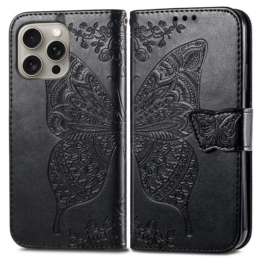 For iPhone 16 Pro Max Case PU Leather Wallet Phone Cover Butterfly Pattern