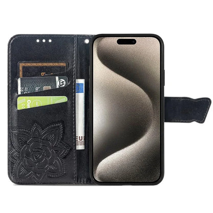 For iPhone 16 Pro Max Case PU Leather Wallet Phone Cover Butterfly Pattern
