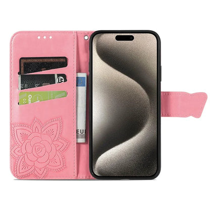 For iPhone 16 Pro Max Case PU Leather Wallet Phone Cover Butterfly Pattern