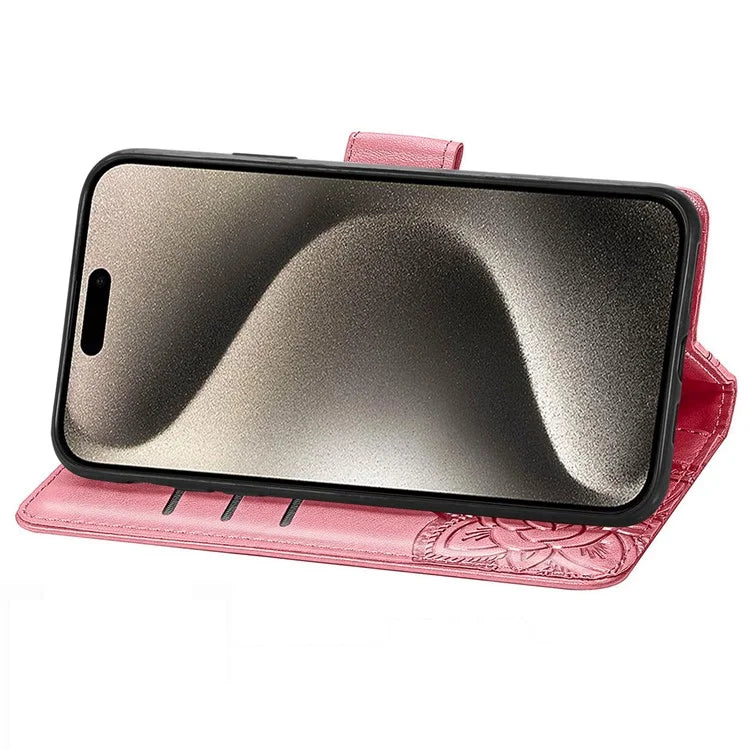For iPhone 16 Pro Max Case PU Leather Wallet Phone Cover Butterfly Pattern