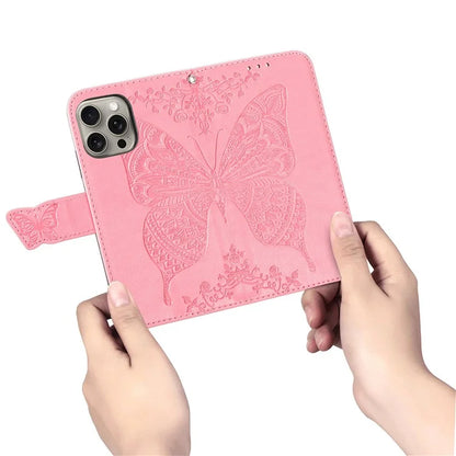 For iPhone 16 Pro Max Case PU Leather Wallet Phone Cover Butterfly Pattern