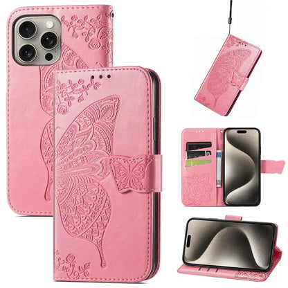For iPhone 16 Pro Max Case PU Leather Wallet Phone Cover Butterfly Pattern
