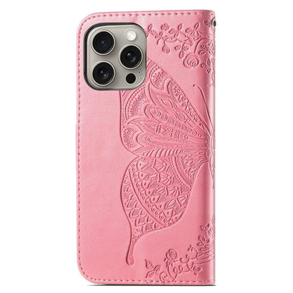 For iPhone 16 Pro Max Case PU Leather Wallet Phone Cover Butterfly Pattern