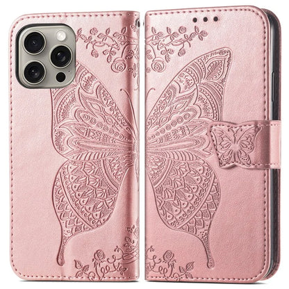 For iPhone 16 Pro Max Case PU Leather Wallet Phone Cover Butterfly Pattern