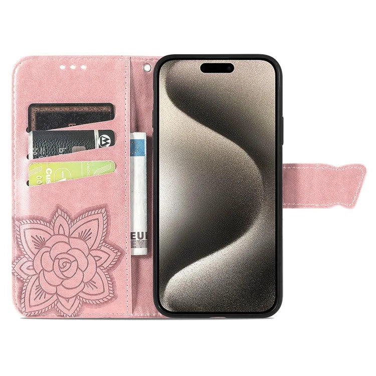 For iPhone 16 Pro Max Case PU Leather Wallet Phone Cover Butterfly Pattern