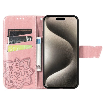 For iPhone 16 Pro Max Case PU Leather Wallet Phone Cover Butterfly Pattern