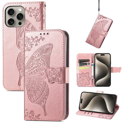 For iPhone 16 Pro Max Case PU Leather Wallet Phone Cover Butterfly Pattern