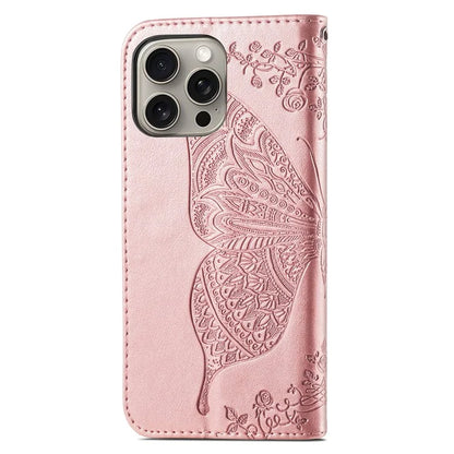 For iPhone 16 Pro Max Case PU Leather Wallet Phone Cover Butterfly Pattern