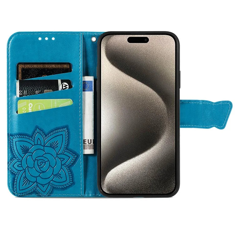 For iPhone 16 Pro Max Case PU Leather Wallet Phone Cover Butterfly Pattern