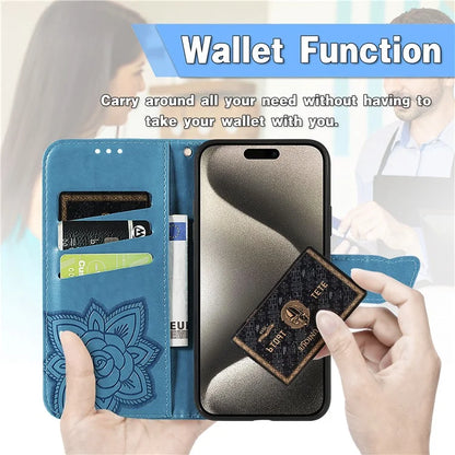 For iPhone 16 Pro Max Case PU Leather Wallet Phone Cover Butterfly Pattern
