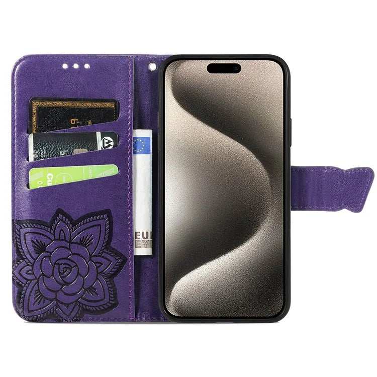 For iPhone 16 Pro Max Case PU Leather Wallet Phone Cover Butterfly Pattern