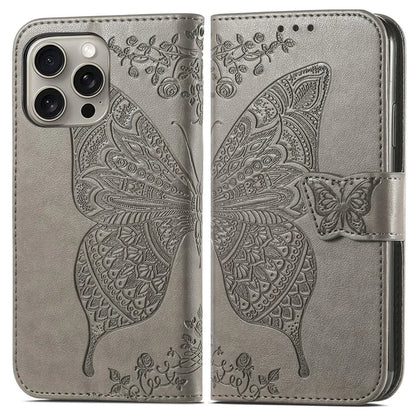 For iPhone 16 Pro Max Case PU Leather Wallet Phone Cover Butterfly Pattern