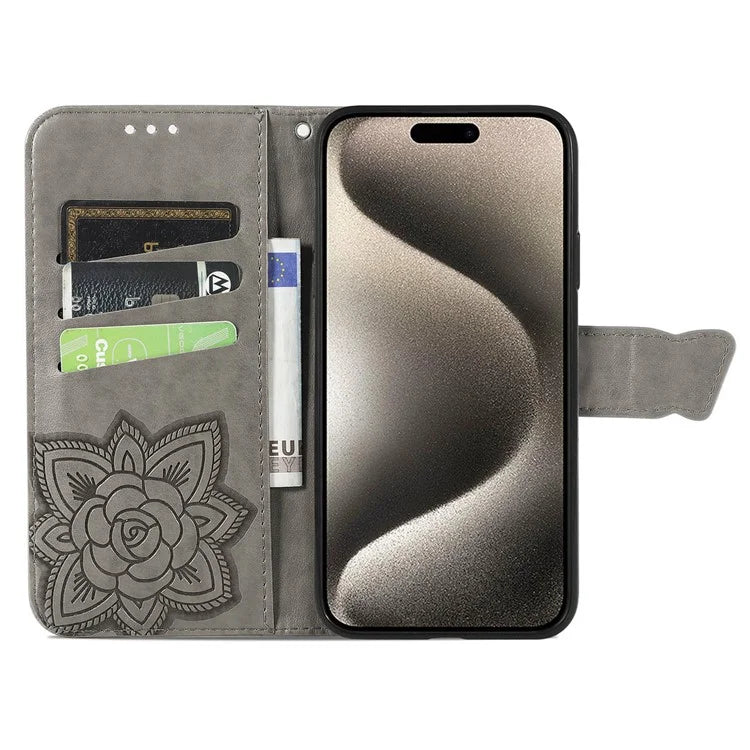 For iPhone 16 Pro Max Case PU Leather Wallet Phone Cover Butterfly Pattern