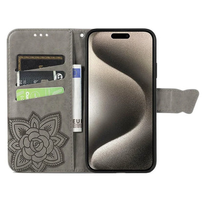 For iPhone 16 Pro Max Case PU Leather Wallet Phone Cover Butterfly Pattern