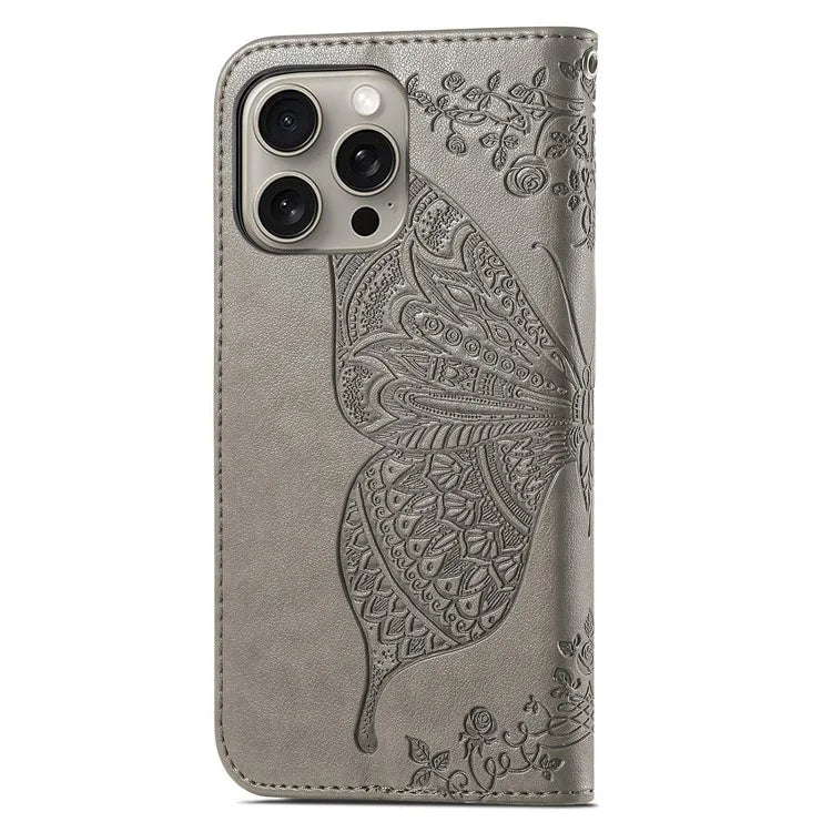 For iPhone 16 Pro Max Case PU Leather Wallet Phone Cover Butterfly Pattern