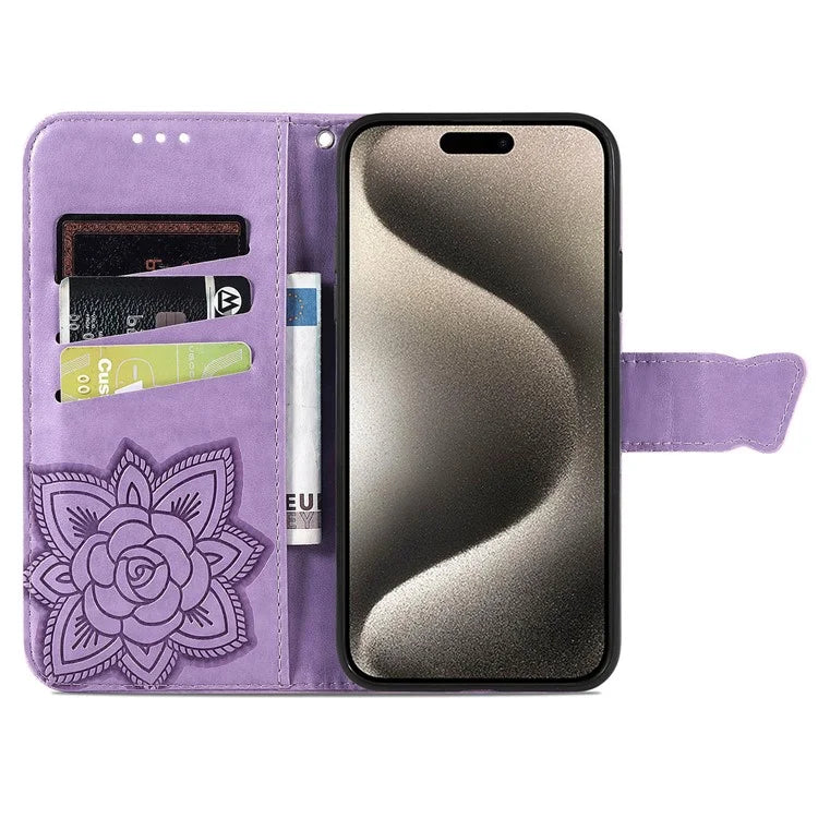 For iPhone 16 Pro Max Case PU Leather Wallet Phone Cover Butterfly Pattern