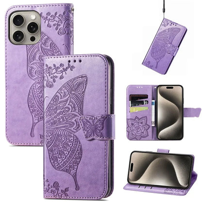 For iPhone 16 Pro Max Case PU Leather Wallet Phone Cover Butterfly Pattern