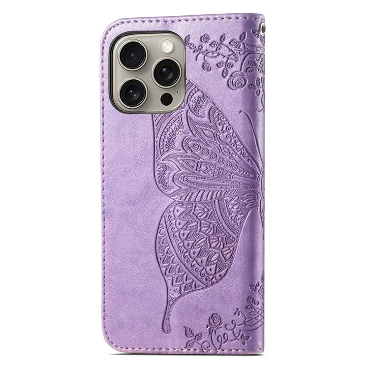 For iPhone 16 Pro Max Case PU Leather Wallet Phone Cover Butterfly Pattern
