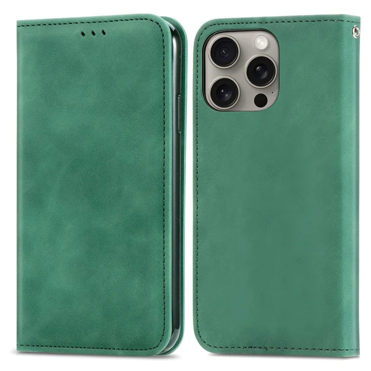 For iPhone 16 Pro Max Case Skin Touch Feeling Leather Wallet Phone Cover Magnetic Absorption