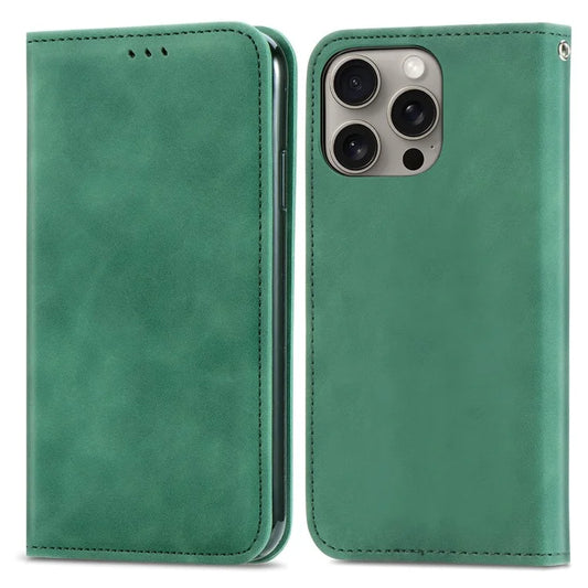 For iPhone 16 Pro Max Case Skin Touch Feeling Leather Wallet Phone Cover Magnetic Absorption