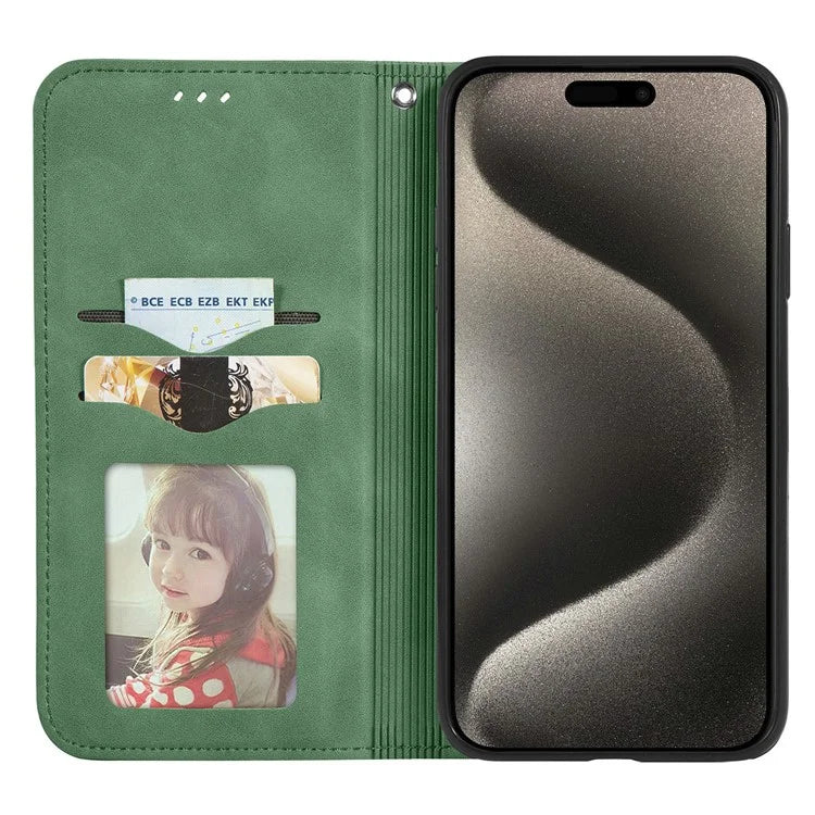 For iPhone 16 Pro Max Case Skin Touch Feeling Leather Wallet Phone Cover Magnetic Absorption