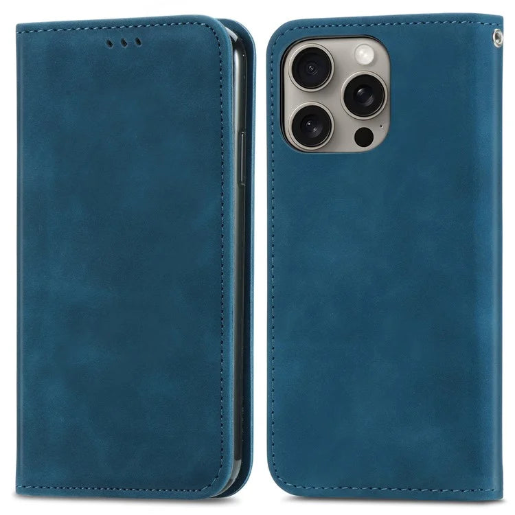 For iPhone 16 Pro Max Case Skin Touch Feeling Leather Wallet Phone Cover Magnetic Absorption