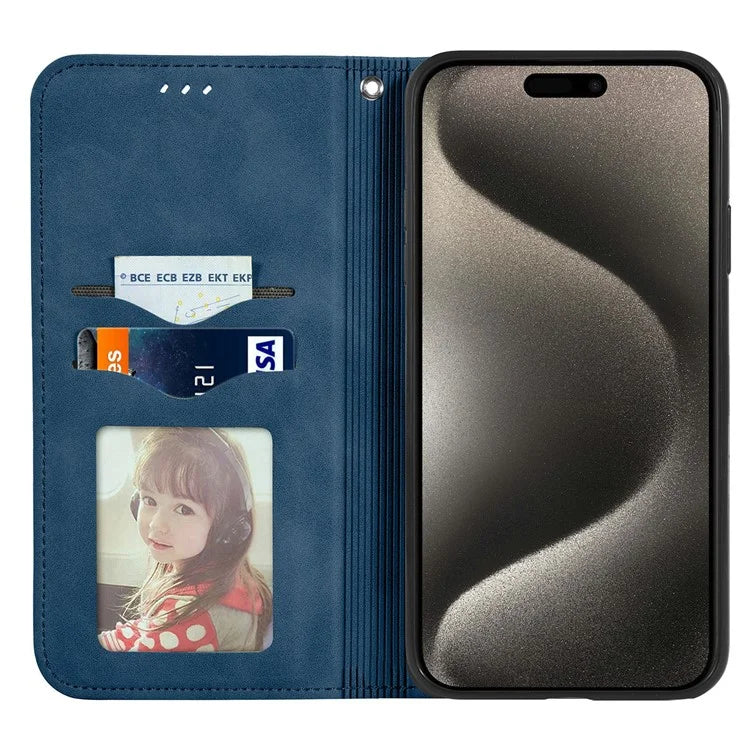 For iPhone 16 Pro Max Case Skin Touch Feeling Leather Wallet Phone Cover Magnetic Absorption
