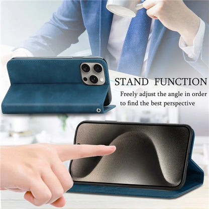 For iPhone 16 Pro Max Case Skin Touch Feeling Leather Wallet Phone Cover Magnetic Absorption