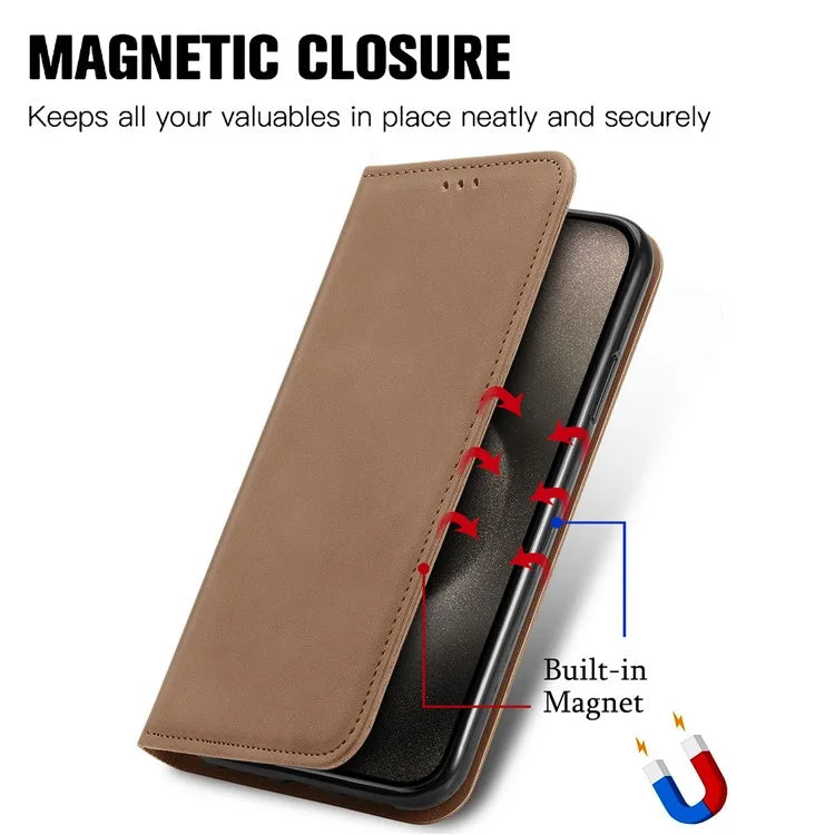 For iPhone 16 Pro Max Case Skin Touch Feeling Leather Wallet Phone Cover Magnetic Absorption