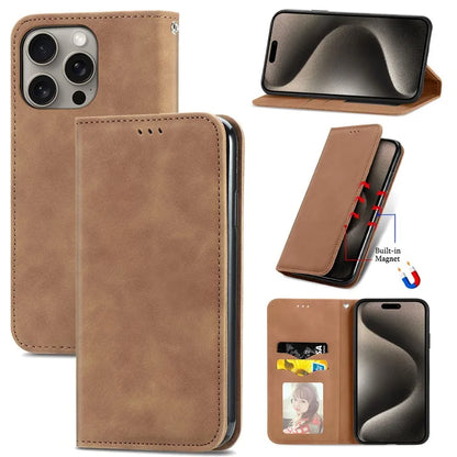 For iPhone 16 Pro Max Case Skin Touch Feeling Leather Wallet Phone Cover Magnetic Absorption