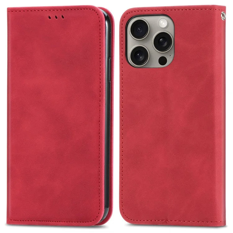 For iPhone 16 Pro Max Case Skin Touch Feeling Leather Wallet Phone Cover Magnetic Absorption