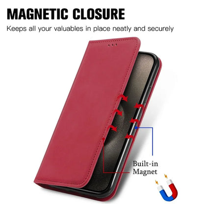 For iPhone 16 Pro Max Case Skin Touch Feeling Leather Wallet Phone Cover Magnetic Absorption