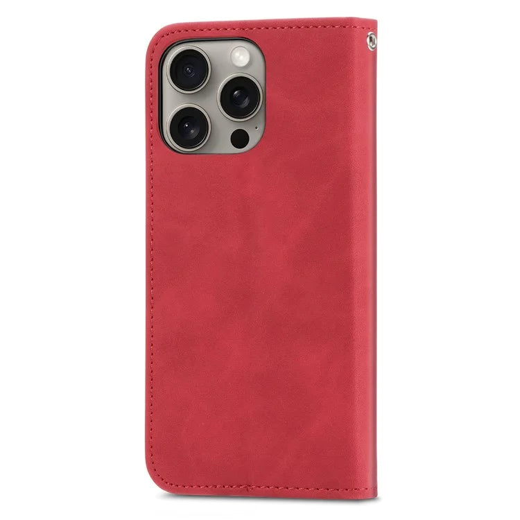 For iPhone 16 Pro Max Case Skin Touch Feeling Leather Wallet Phone Cover Magnetic Absorption