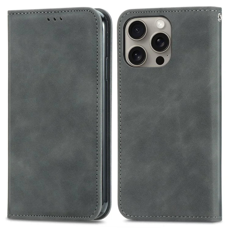 For iPhone 16 Pro Max Case Skin Touch Feeling Leather Wallet Phone Cover Magnetic Absorption