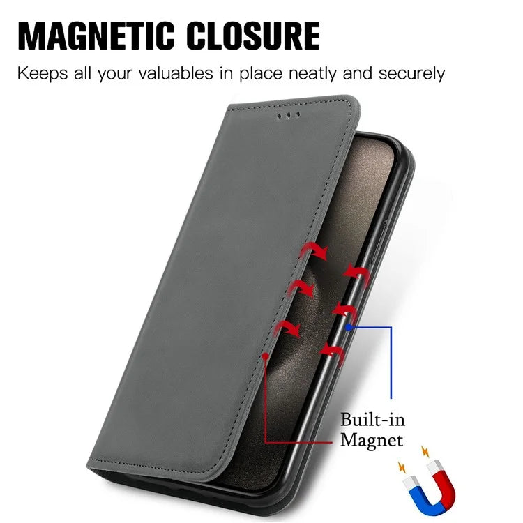 For iPhone 16 Pro Max Case Skin Touch Feeling Leather Wallet Phone Cover Magnetic Absorption