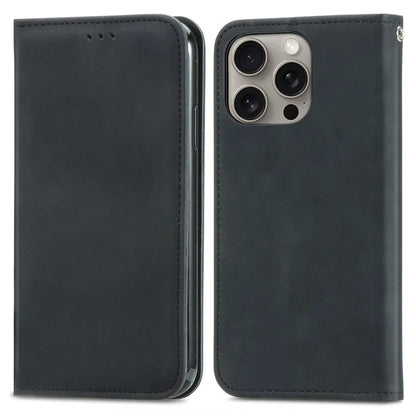 For iPhone 16 Pro Max Case Skin Touch Feeling Leather Wallet Phone Cover Magnetic Absorption