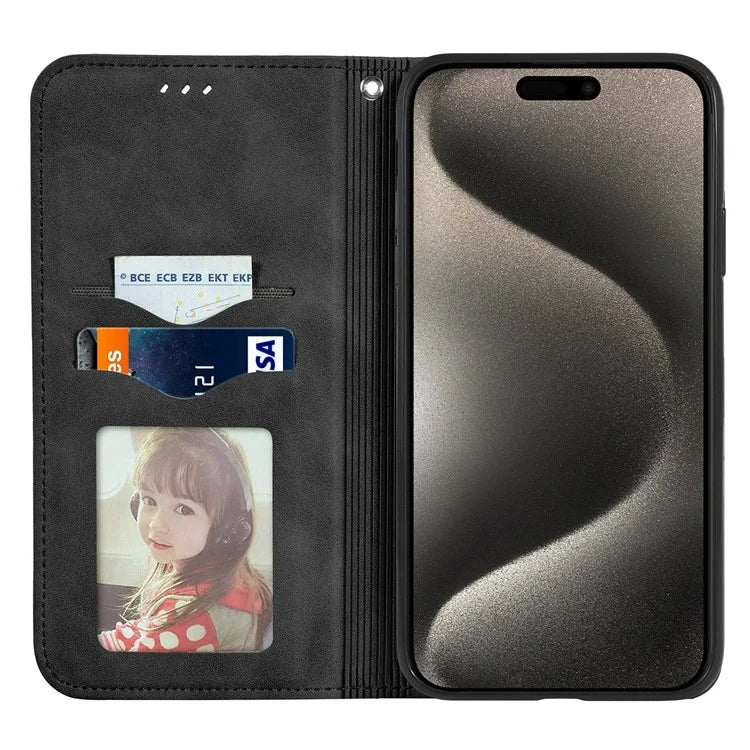 For iPhone 16 Pro Max Case Skin Touch Feeling Leather Wallet Phone Cover Magnetic Absorption