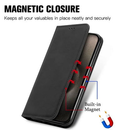 For iPhone 16 Pro Max Case Skin Touch Feeling Leather Wallet Phone Cover Magnetic Absorption