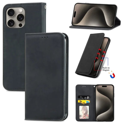 For iPhone 16 Pro Max Case Skin Touch Feeling Leather Wallet Phone Cover Magnetic Absorption