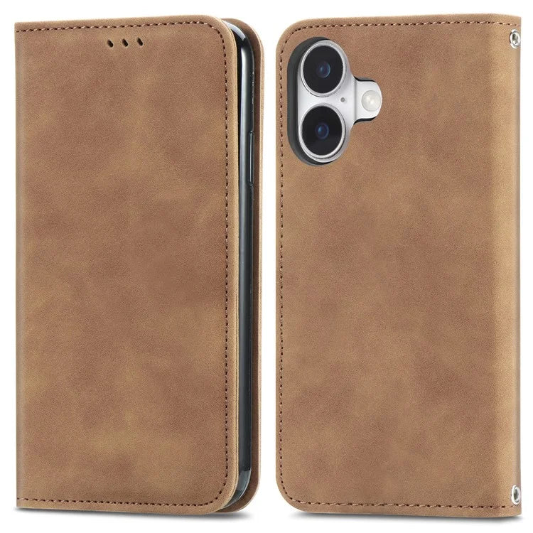 For iPhone 16 Case Skin Touch Feeling Leather Phone Cover Magnetic Absorption