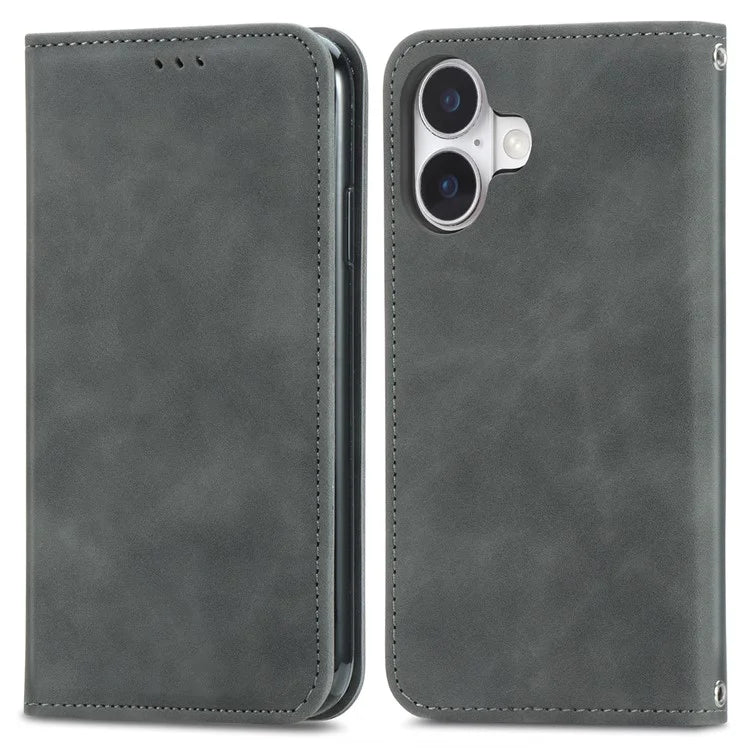For iPhone 16 Case Skin Touch Feeling Leather Phone Cover Magnetic Absorption