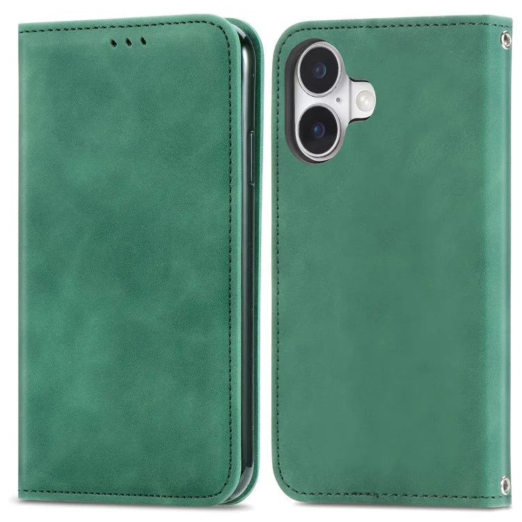 For iPhone 16 Case Skin Touch Feeling Leather Phone Cover Magnetic Absorption