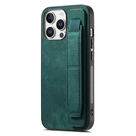 D11 For iPhone 16 Pro Max Case Wristband Leather + TPU Phone Cover