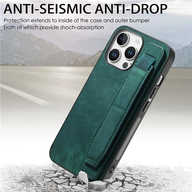 D11 For iPhone 16 Pro Max Case Wristband Leather + TPU Phone Cover