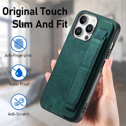 D11 For iPhone 16 Pro Max Case Wristband Leather + TPU Phone Cover