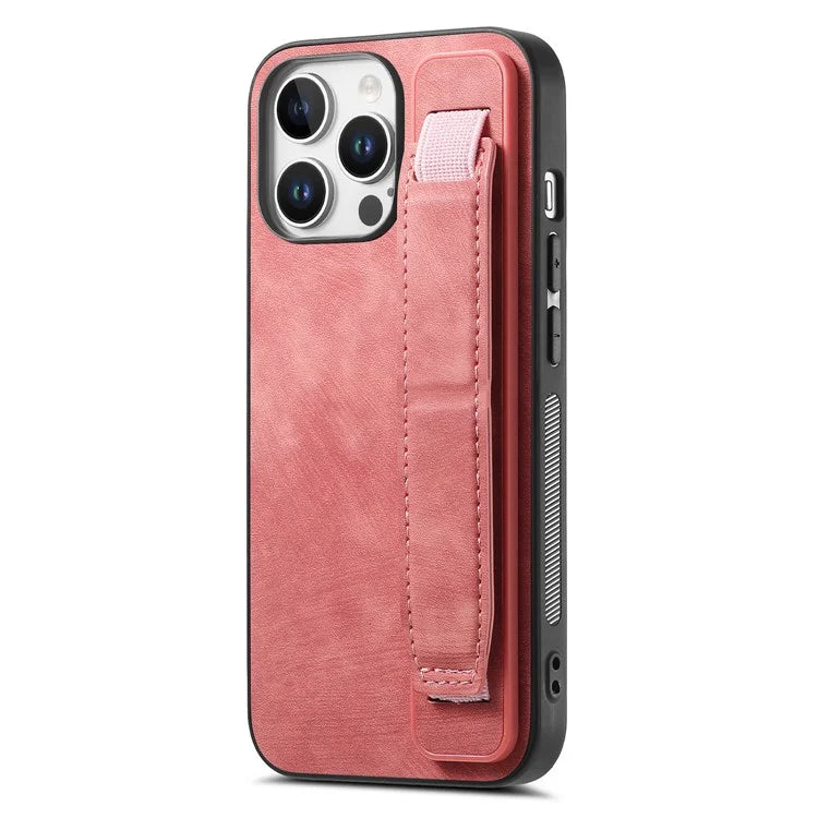 D11 For iPhone 16 Pro Max Case Wristband Leather + TPU Phone Cover