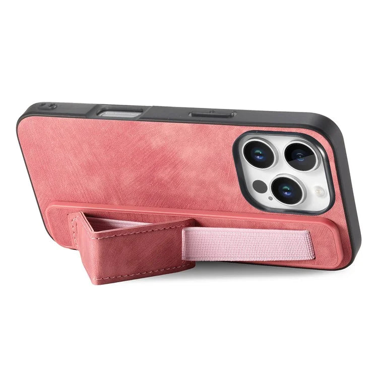 D11 For iPhone 16 Pro Max Case Wristband Leather + TPU Phone Cover
