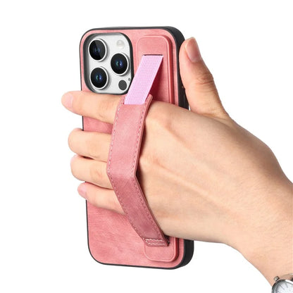 D11 For iPhone 16 Pro Max Case Wristband Leather + TPU Phone Cover