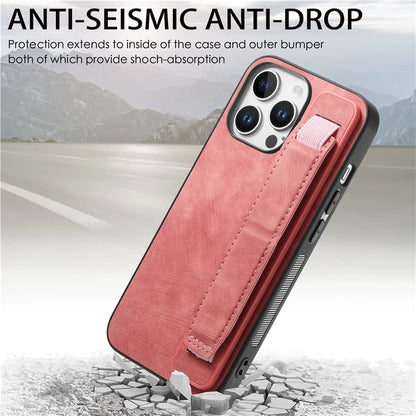 D11 For iPhone 16 Pro Max Case Wristband Leather + TPU Phone Cover