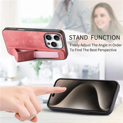 D11 For iPhone 16 Pro Max Case Wristband Leather + TPU Phone Cover